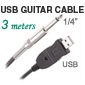 1/4 inch TRS Jack to USB Link Cable for Guitar / Bass / Keyboard,  Built-in Sound Card, PC / Mac compatible, 3 meters Shielded Cable