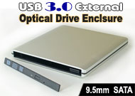 USB 3.0 External Storage Enclosure / Case for 9.5mm Height Notebook SATA Optical Drive, Aluminium Body