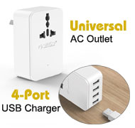 Orico Universal AC Power Outlet Surge Protector + 4-Port USB Charger, [S4U-TAU], AC: 110~250V / 10A, USB: 20W Max 2.4A