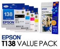 EPSON T138 HIGH CAPACITY BUNDLE PACK,4 INKS+ 4X6 PHOTO PAPER, [C13T138695]