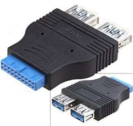 USB 3.0 20-pin Plug to 2x USB A Receptacle Adapter