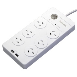 Huntkey 6 Outlet Surge Protected Powerboard with Dual 5V 2.1A USB Ports