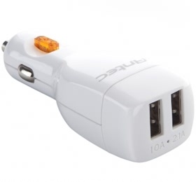 Antec 2-PORT 15W 2-Port USB Car Charger. 1x 2A and 1x 1A port.. Over Voltage Protection, Short Circuit, OCP, OPP, OTP.
