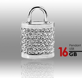 16GB Generic Crystal Lock Pendant USB Flash Drive Pen Stick Memory (Silver)