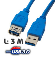 Cable: USB 3.0 Extension cable A (Male) - A receptacle (Female), 3 meters