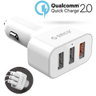 Orico 3-Port QC 2.0 Car Charger 35Wattes, [UCH-2U1Q-WH], Quick Charge 2.0 White