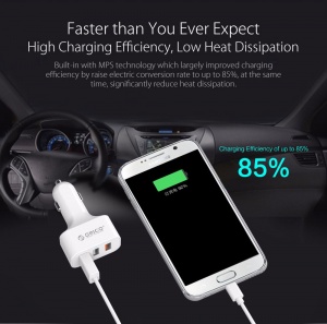 Orico 3-Port QC 2.0 Car Charger 35Wattes, [UCH-2U1Q-WH], Quick Charge 2.0 White