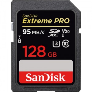 128GB SanDisk Extreme Pro SDXC, SDXXG , V30, U3, C10, UHS-I, 95MB/s R