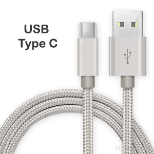 USB Type A to Type C Data Sync & Charging Cable, 1.0 meter Braided Nylon Silver Colour