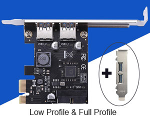 SSU USB 3.0 2 Back + 2 Ports 20-pin Internal Connection PCI-e Card with Overload Protectection, [U3055-N], NEC/Renesas Chipset, Self Powered, Full & Low Profile