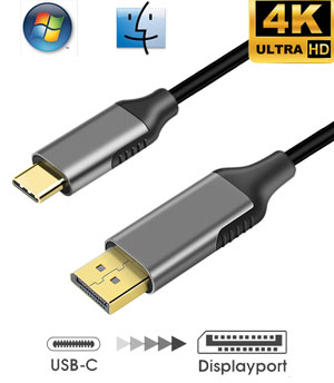 USB 3.1 Type C to DisplayPort output for Macbook / Windows Computer, 4K 60Hz, 1.8M