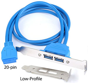 19/20-Pin USB 3.0 Connector to Dual USB 3.0 Type A Back Panel, [USB3-20PIN-BACK], 48cm Cable, Full & Low Profile Panel