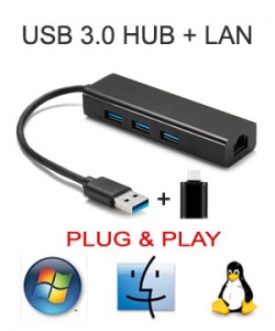 USB 3.0 3-Port HUB + Gigabit LAN Combine, [S9-8153+5411-A], Plug & Play for Win / Mac / Linux, Type A and C