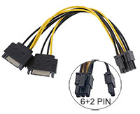 Dual SATA to 8 (6+2) pin Power Cable Adapter for PCI-Express Graphics Card