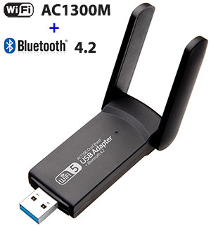 USB WiFi Dual-Band AC1300M + Bluetooth 4.2,  867Mbps@5G | 400Mbp @2.4G | MIMO Antennas