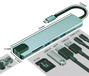 USB Type C 8IN1 HUB with USB-C / USB-A / SD / TF / 4K HDMI / LAN