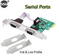 SSU 2-Port RS-232 Serial Ports PCI-E Express Card with Full & Low Profile Panels, WCH Chipset, for all Windows