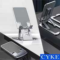 CYKE Alloy Mobile Phone & Tablet Desktop Stand, [TC-04], Angle & Height Adjustment, Slim Foldable Design