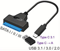 USB 3.0 to SATA Converter Cable - Windows / Mac / Linux, Plug & play