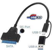 USB 3.0 to Standard SATA Converter Cable - Dual USB A & type C, extra DC Port for 3.5" HDD