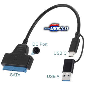 USB 3.0 to Standard SATA Converter Cable - Dual USB A & type C, extra DC Port for 3.5" HDD