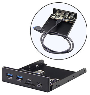 3.5" Bay USB 3.0 Front Panel & SD Card Reader for PC Case, [Case-u3-323], USB 3.0 A  *2 + Type C + SD + micro SD,  Metal Frame, 19pin USB cable