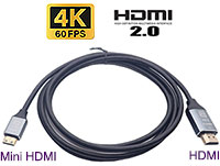 Cable: mini HDMI (Type C) to HDMI (Type A) 1.8M, 4K Ultra HD, Gold-Plated Connector