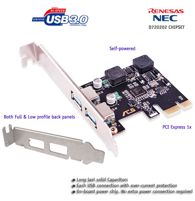 Interface cards ssu usb 3 0 2 ports pci e card acs u3n02s self